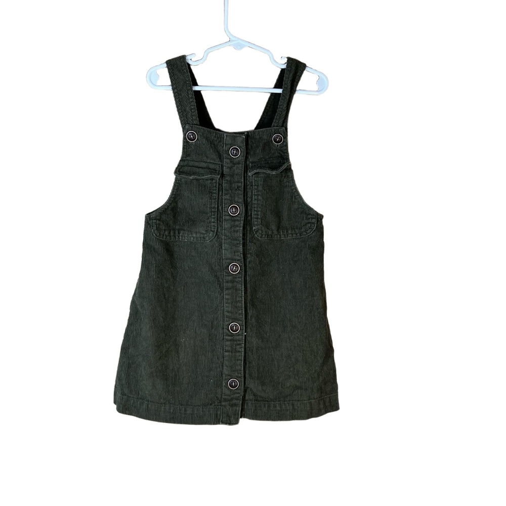 Zara Green‎ Corduroy Button Front Pocket Sleeveless Overall Dress Kids Size 6